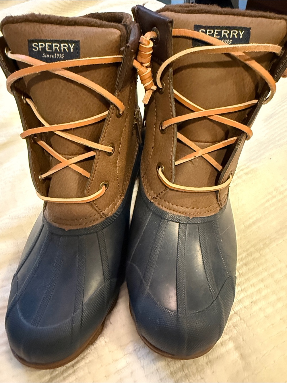 Sperry Brown Leather and Navy Rubber Winter Duck Boots